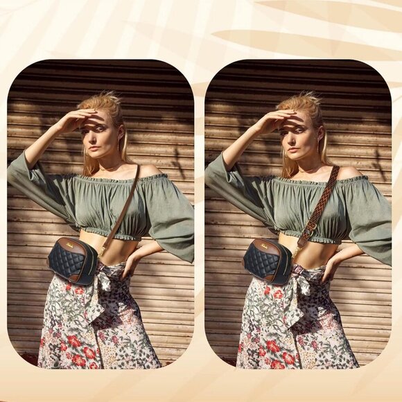 Small Leather Crossbody Bag Women Adjustable Strap Color-Block Stylish Purse - Picture 7 of 8